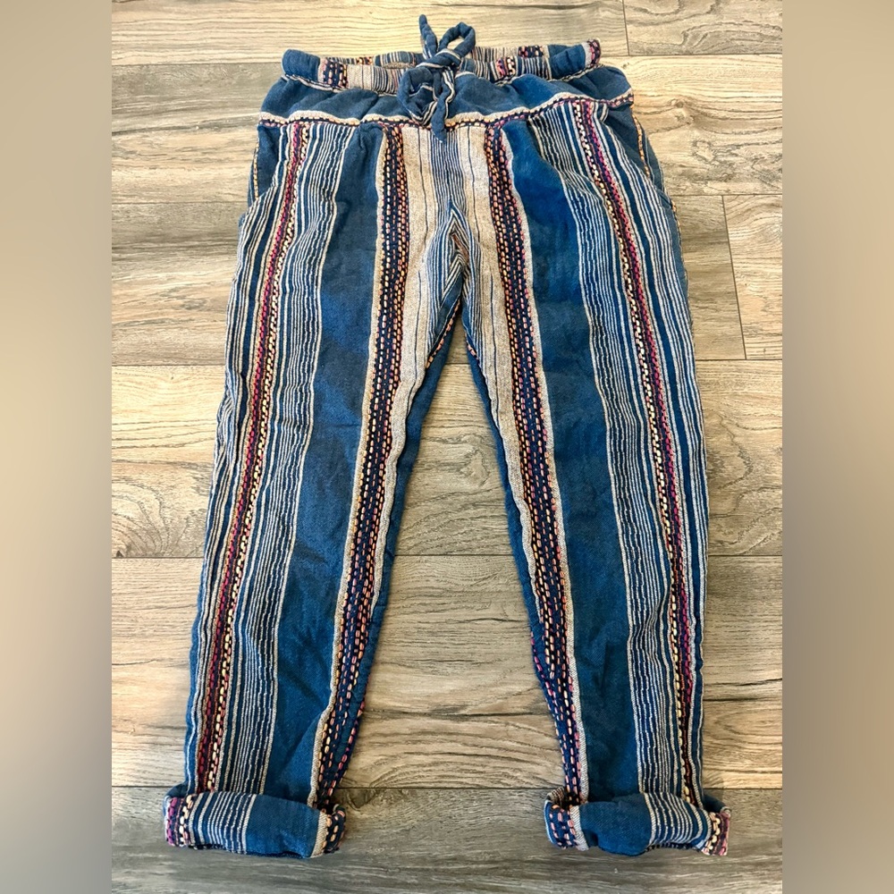 Rip Curl Striped Blue and White Drawstring Pants